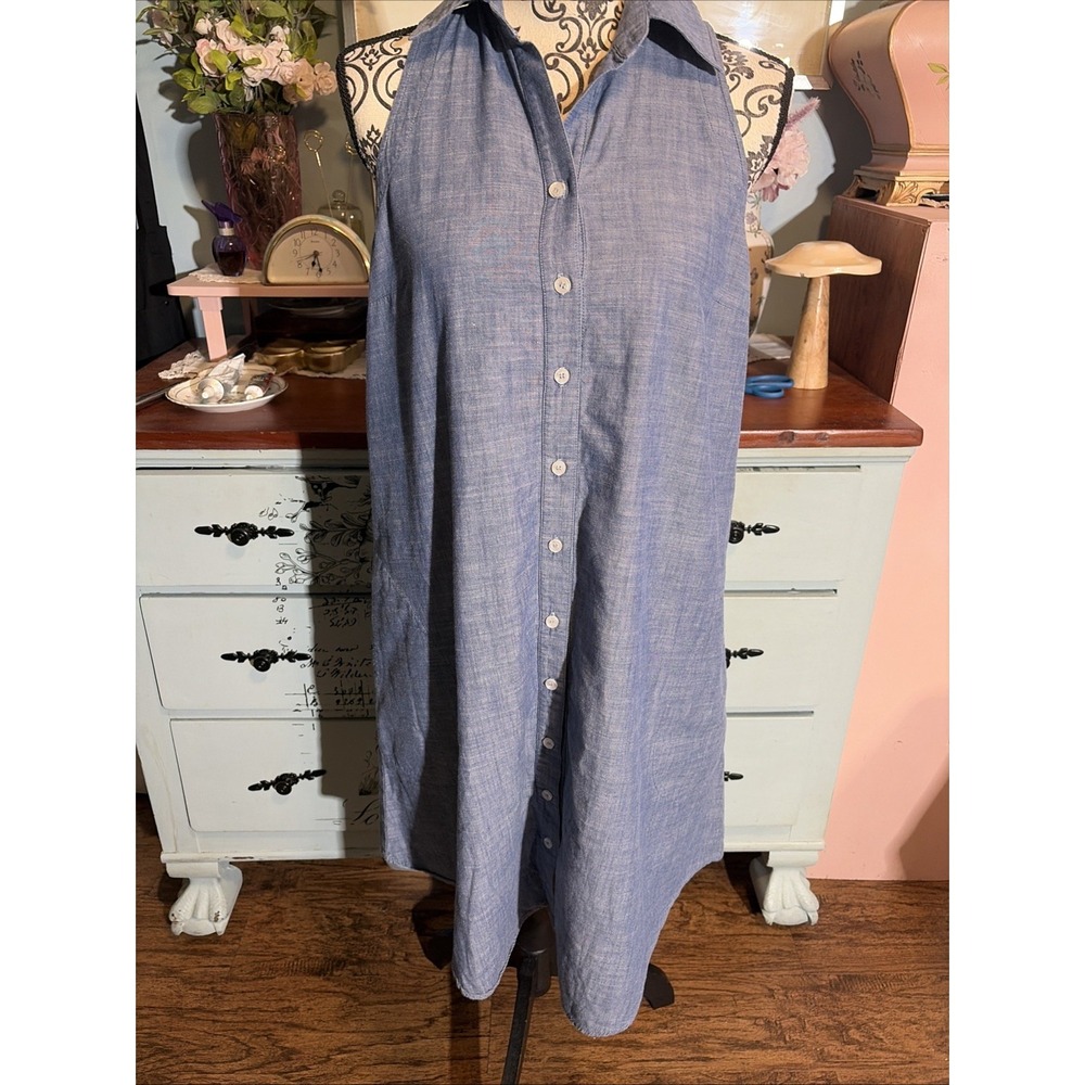 Finley 100% Cotton Chambray Button Up Dress With Pockets Sz Small